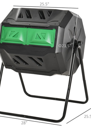 Tumbling Compost Bin Outdoor 360° Dual Chamber Rotating Composter 43 Gallon, Green