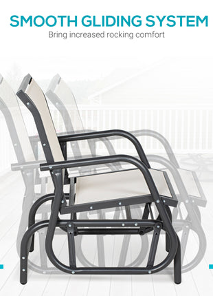 Outdoor Glider Chair, Steel Swing Chai with Curved Armrests for Porch, Garden, Poolside, Balcony, Cream White