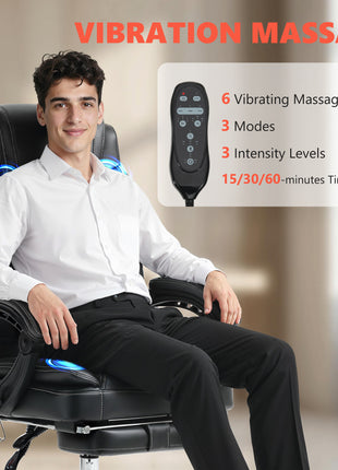 6 Point Vibration Massage Office Chair, PU Leather Heated Reclining Computer Chair with Footrest, Black