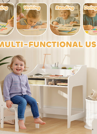 Kids Desk and Chair Set with Storage and Shelves, for Bedroom & Study Room, Gift for 3-8 Years Old, Natural Wood