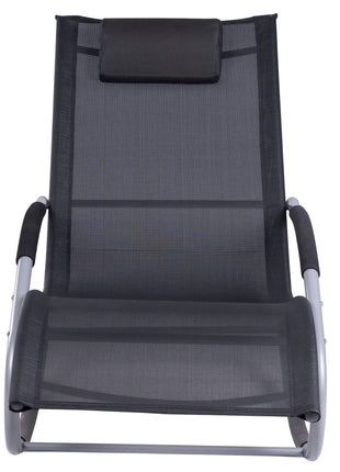 Zero Gravity Rocking Chair Outdoor Chaise Lounge Chair Recliner Rocker with Detachable Pillow and Weather-Fighting Fabric for Patio, Deck, Pool, Black