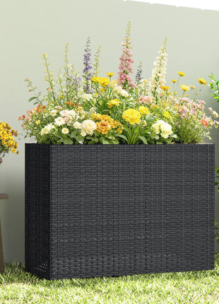 Tall Rectangular Planter with Removable Liner, Holes, PE Wicker Large Planter Box for Indoor Outdoor Plants, Black