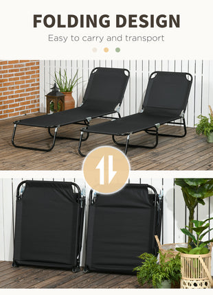 2 Piece Folding Chaise Lounge Pool Chairs, Outdoor Sun Tanning Chairs with 5-Level Reclining Back, Steel Frame for Beach, Yard, Patio, Black