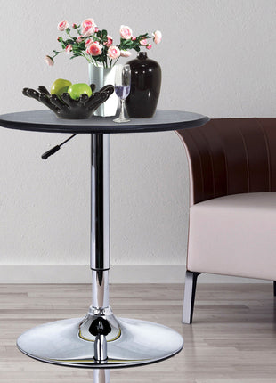 25" Classic Round Adjustable Faux Leather Chrome Standing Bistro Table, Black