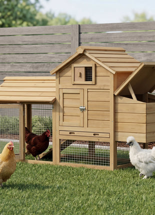 59" Small Wooden Chicken coop Hen House Poultry Cage for Outdoor Backyard with 2 Doors, Nesting Box and Removable Tray, Natural Wood