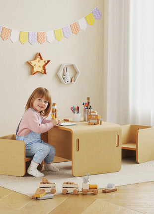Kids Table and Chair Set, Height Adjustable Toddler Table and Chair Set for Kids Ages 3-8, Play, Learning, Natural