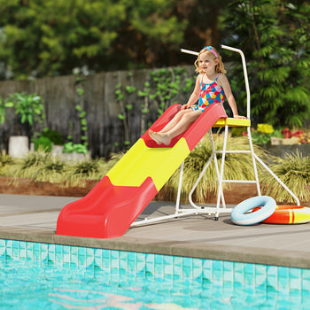 6ft Slide for Kids, Metal Freestanding Playground Equipment with Climbing Ladder, for Backyard, Outdoor, Indoor, Red