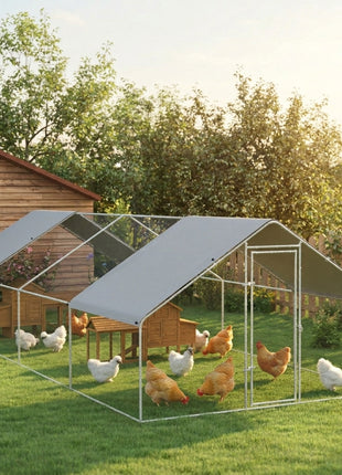 Large Chicken Coop Metal Chicken Run for Chickens with Waterproof and Anti-UV Cover, Spire Shaped Walk in Fence Cage Hen House for Outdoor and Yard Farm Use, 1.3" Dia, 9.8' x 26.2' x 6.4'