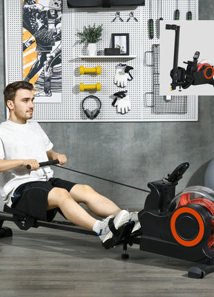 Foldable Rower Machine, Water Rowing Machine with Wheels, LCD Monitor and Tablet Holder for Cardio Training, Red