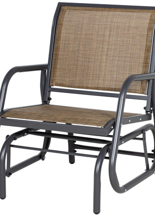 Outdoor Glider Chair, Steel Swing Chai with Curved Armrests for Porch, Garden, Poolside, Balcony, Brown