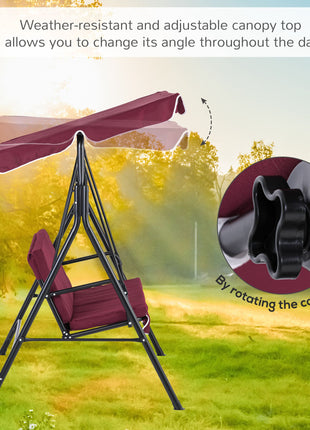 Outdoor Patio Swing Chair with Adjustable Tilt Canopy and Removable Cushion, Red