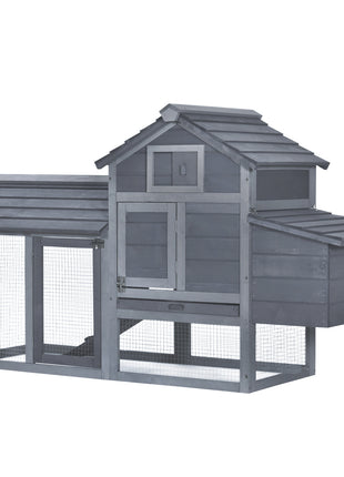 59" Small Wooden Chicken coop Hen House Poultry Cage for Outdoor Backyard with 2 Doors, Nesting Box and Removable Tray, Gray