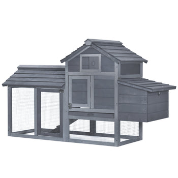 59" Small Wooden Chicken coop Hen House Poultry Cage for Outdoor Backyard with 2 Doors, Nesting Box and Removable Tray, Gray