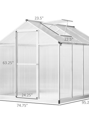8' L x 6' W Walk-In Polycarbonate Greenhouse with Roof Vent for Ventilation & Rain Gutter for Winter