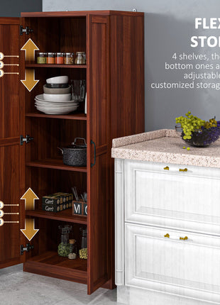 63" Kitchen Pantry Storage Cabinet with Doors and Shelves, Tall Kitchen Cabinet with 2 Doors and 5-tier Shelving