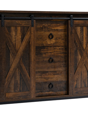Buffet Cabinet Kitchen Sideboard with Sliding Barn Doors, Brown
