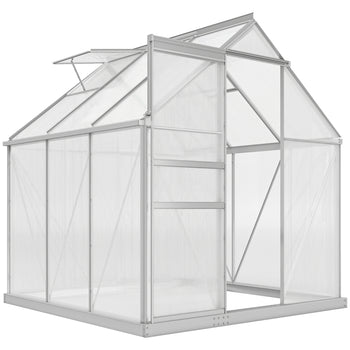 6' x 6' x 6.5' Polycarbonate Greenhouse with Aluminum Frame, Walk-in Heavy Duty Green House with Adjustable Roof Vent, Rain Gutter and Sliding Door for Winter, Silver