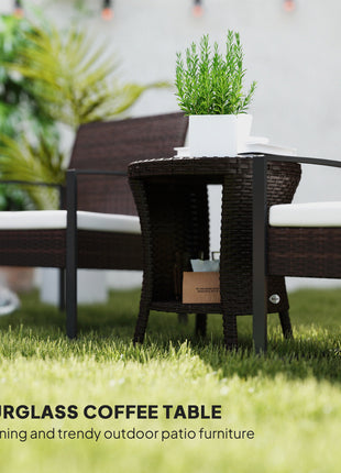 18" Wicker Outdoor Coffee Table, PE Rattan Patio Side Table with 2-Tier Storage, Composite Wood Top, Mixed Brown