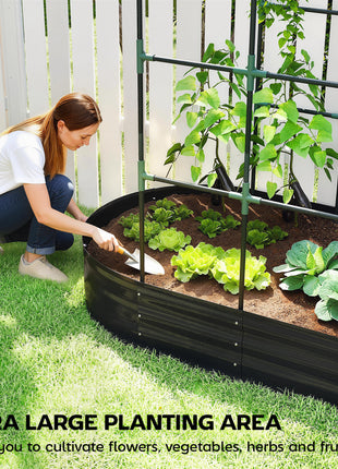 Galvanised Raised Garden Bed with Arched Trellis, 5 x 3 x 6ft Metal Outdoor Planter Box with Open Bottom, Dark Gray