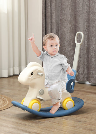 4 in 1 Rocking Horse for Toddles 1-3 Years with Detachable Push Handle & Balance Board, Blue