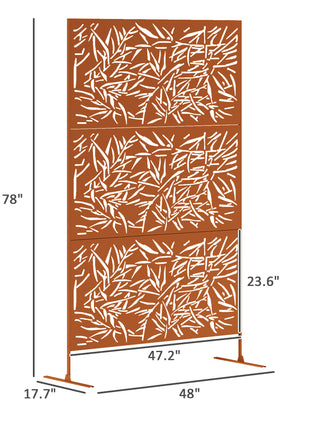 Decorative Privacy Fence Screen, Metal Outdoor Privacy Screen Climbing Plant Trellis with Stand, Bamboo Brown
