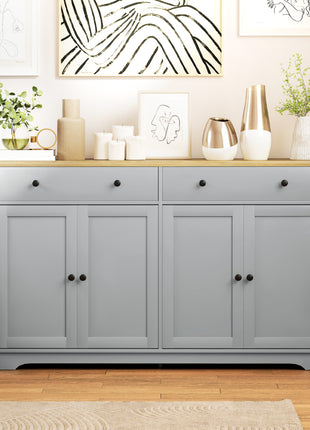 Modern Sideboard, Buffet Cabinet with Storage Drawers, Adjustable Shelves for Living Room, Dining Room, Entryway, Gray