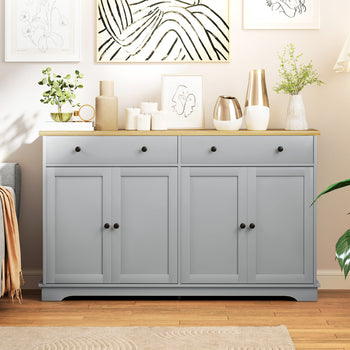 Modern Sideboard, Buffet Cabinet with Storage Drawers, Adjustable Shelves for Living Room, Dining Room, Entryway, Gray