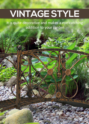 3.3' Metal Garden Bridge, Decorative Classic Footbridge Pond Bridge with Safety Railings for Backyard Garden Creek, Rust Brown