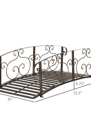 6' Metal Arch Backyard Garden Bridge, Safety Siderails, Arc Footbridge for Backyard Creek, Stream, Pond, Bronze
