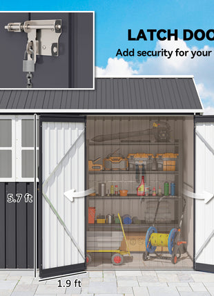 8' x 6' Metal Garden Storage Shed, Extra Large Outdoor Tool Storage House w/ Doors, Window and Air Vents, Dark Gray