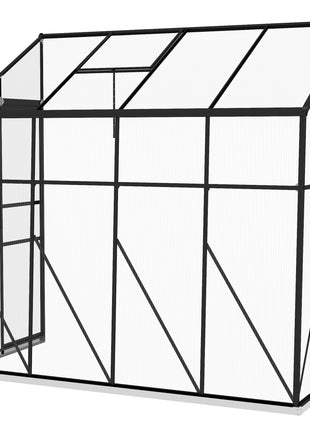 8' x 4' Walk-in Polycarbonate Greenhouse, Lean-to Aluminum Green House with Rain Gutter and Foundation, Black