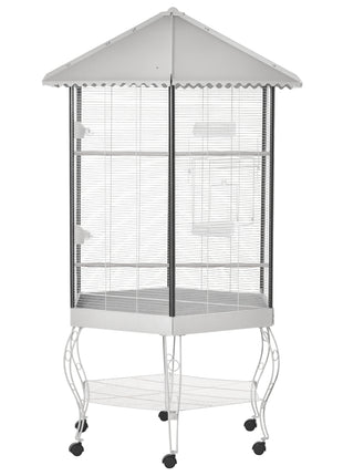 77" Flight Bird Cage Hexagon Covered Canopy Portable Aviary With Storage