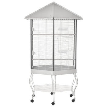 77" Flight Bird Cage Hexagon Covered Canopy Portable Aviary With Storage