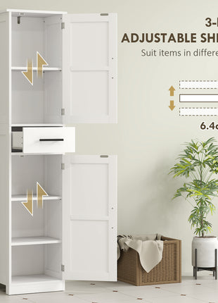 Farmhouse Linen Closet with Drawer, 67" Tall Bathroom Storage Cabinet with Barn Doors and Adjustable Shelves, White