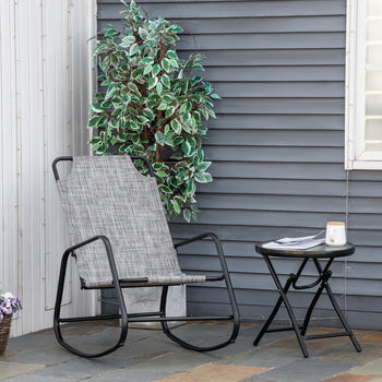 Garden Rocking Chair, Outdoor Indoor Sling Fabric Rocker for Patio, Balcony, Porch, Gray and Brown