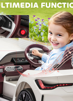 12V Electric Car for Kids with 2.4G Remote Control, Suspension, White