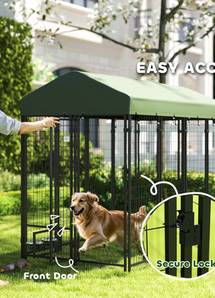 Outdoor Dog Kennel with Rotating Bowl Holders, Pet Playpen with Waterproof Cover, 8' x 4' x 6', Green
