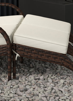 2 Person Patio Wicker Adirondack Chair, High-Back Fire Pit Chair with Cushions, Cream White