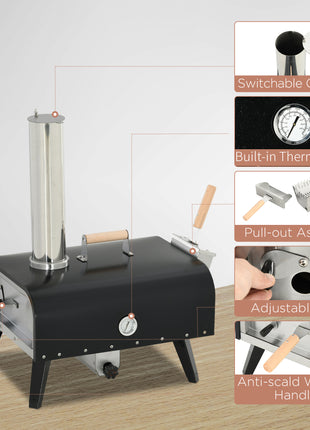 Pellet Wood Fired Pizza Oven, Outdoor Pizza Maker with 12" Rotating Stone, Peel and Waterproof Cover