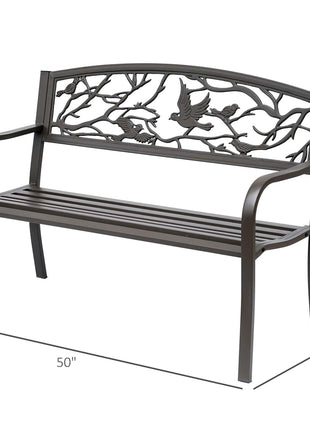 50" Vintage Bird Pattern Garden Cast Iron Patio Bench - Brown