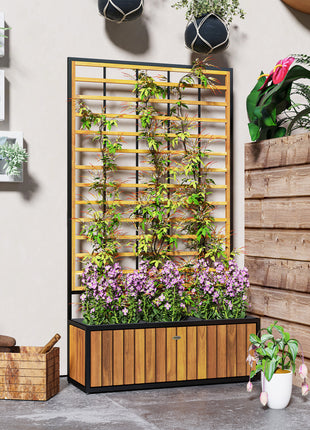 Wooden Raised Garden Bed with Trellis, Removable Pots for Backyard, Patio, Balcony, 29" x 11" x 52", Teak