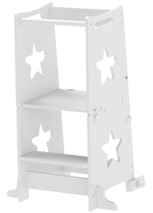 2 in 1 Toddler Tower with Safety Rail for Bathroom, Sink, Kitchen or Counter, White