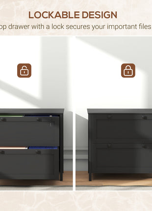 Lateral File Cabinet, 2 Drawer Filing Cabinet with Adjustable Hanging Bar for Letter, A4 and Legal Size, Black
