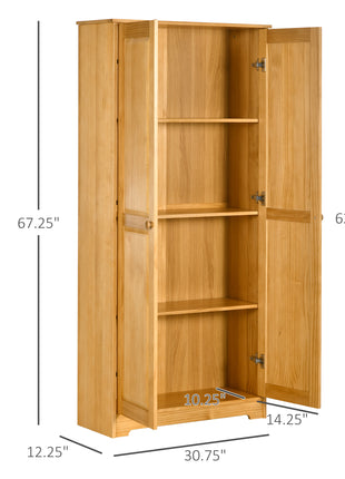 67" Pinewood Kitchen Pantry Storage Cabinet, Freestanding Cabinets with Doors and Shelves, Dining Room