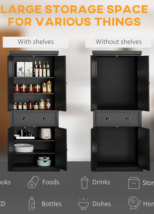 72.5" Kitchen Cabinet, Pantry Storage Cabinet with Doors and Shelves, Freestanding Food Pantry Cabinet, Black