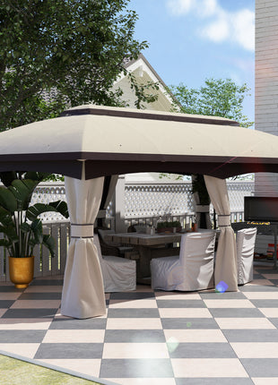 10' x 20' Patio Gazebo, Outdoor Gazebo Canopy Shelter with Netting, Vented Roof for Garden, Beige