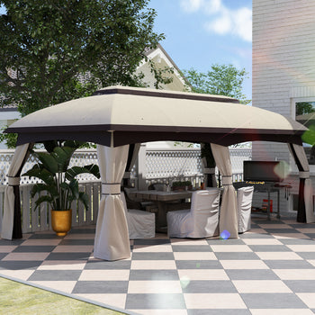 10' x 20' Patio Gazebo, Outdoor Gazebo Canopy Shelter with Netting, Vented Roof for Garden, Beige