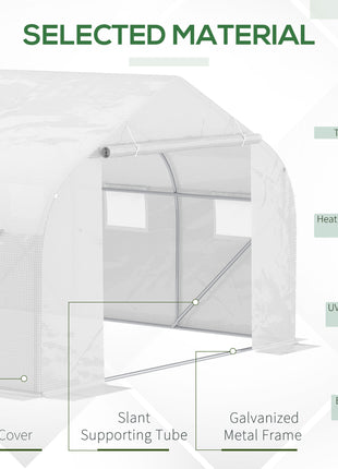 11.5' x 10' x 6.5' Outdoor Walk-in Greenhouse, Tunnel Green House with Roll-up Windows, Zippered Door, PE Cover, Heavy Duty Steel Frame, White