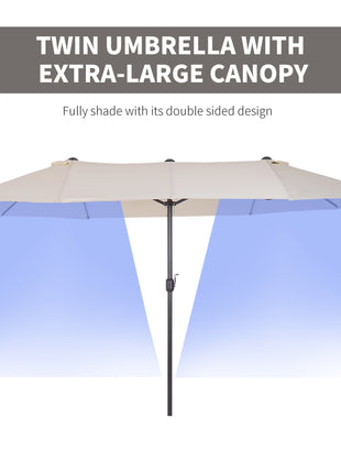 15ft Patio Umbrella Double-Sided Outdoor Market Extra Large Umbrella with Crank Handle for Deck, Lawn, Backyard and Pool, Cream White