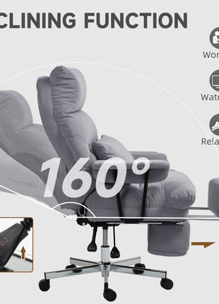 Executive Office Chair with Lumbar Support, Footrest, High Back Reclining Overstuffed Desk Chair with, Gray